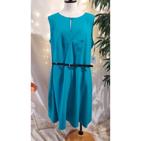 NWT Calvin Klein Woman Belted Sleeveless Knee Length Dress Plus Size 16W Career - Picture 1 of 14